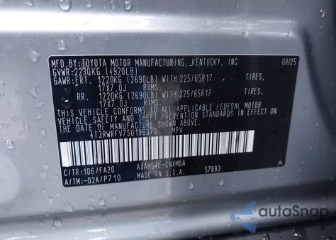 2025 Toyota Rav4 Hybrid Xle z USA, uszkodzony, nr VIN 4T3RWRFV7SU196370